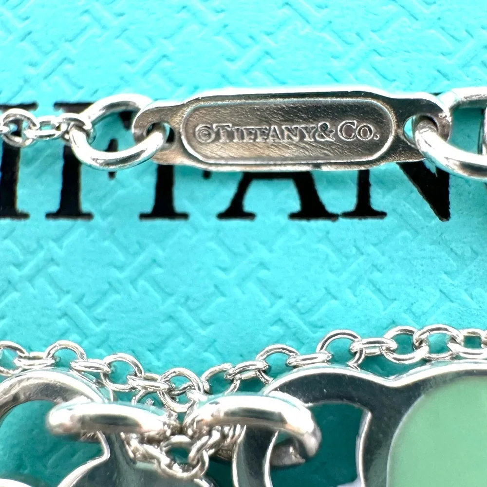 Authentic Tiffany & CO. Return To Enamel Blue Mini Double Heart Necklace. - Picture 5 of 14